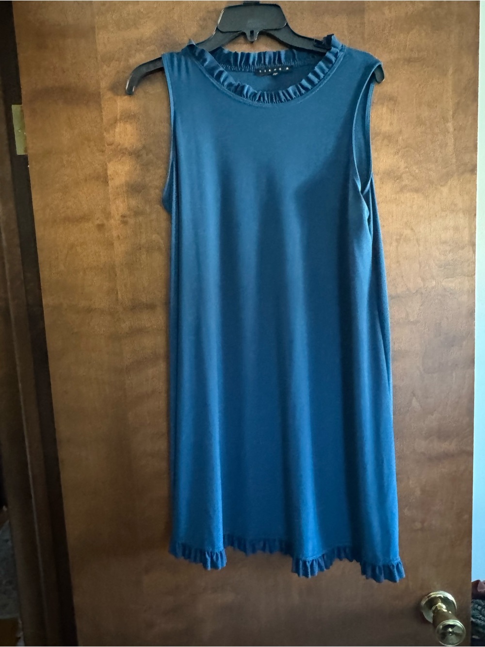 Tiana B. Teal Sleeveless Ruffle-Trim A-Line Dress